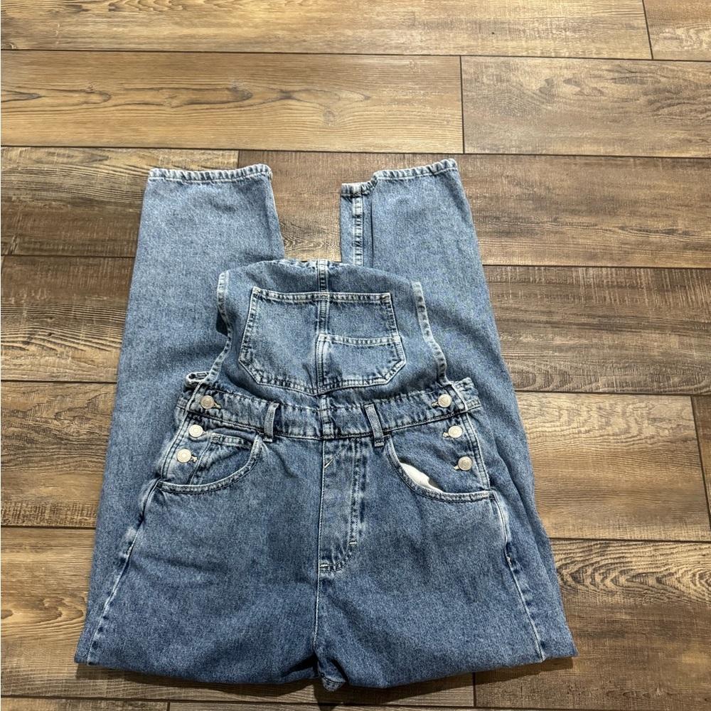 Free People Women's Blue Denim Overalls